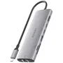 AISENS USB-C Dock 7 en 1 con HDMI 4K, RJ45, USB-A 10G, 2xUSB-C 10G y lectores de tarjetas, Gris
